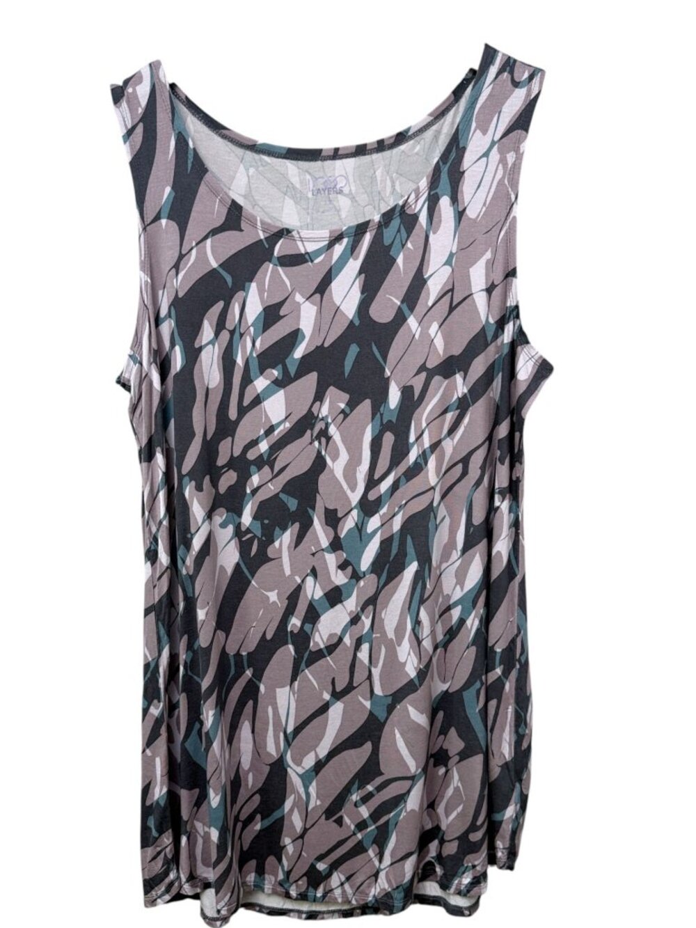 LOGO Lori Goldstein Tank Top Plus Size 1X Gray Rose Modern Print Sleeveless NWOT